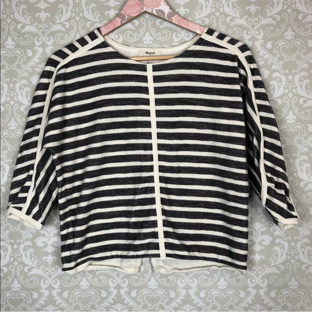 Madewell Striped Zip Back Pullover 3/4 Sleeve Top